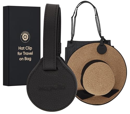 Clip magnétique pour chapeau de voyage sur sac en cuir noir taille S