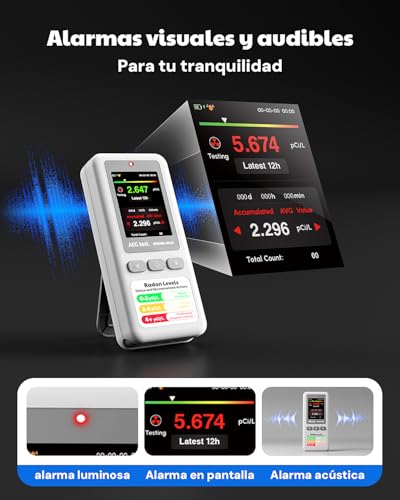 Miniatura 5 de Aegtest Hound-1011s Detector De Radón Portátil, Sensor De Alta Precisión Para El Hogar, Ligero, Con Alarma Acústica Y Visual, Monitoreo A Largo Plazo, Comprobador De Radón En Pci L O Bq M Para Sótano