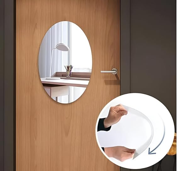 Image of Rrraw Oval Shape Wall Mount Mirror for Wall on Tiles Bedroom Living Room Basin Mirror Bathroom Wall Mirror Both Side Acrylic Full Length 30x20 cm