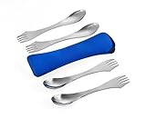 Spork,Set of 4 Stainless Steel Sporks 1 Carry Case,Spork Knife Spoon Fork 3-in-1 Combo Utensil Mess Kits/Camping Flatware/All-In-One Cutlery for Outdoor Picnic Travel College School Meal Work Lunch