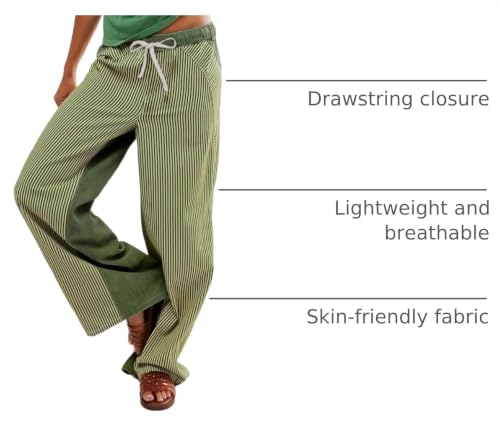 Image of PEIHOT Low Rise Striped Pants for Women Pull On Drawstring Boho Wide Leg Jeans Trendy 2026