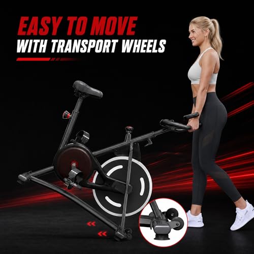 Image of HOELLL Exercise Bike Stationary Bikes for Home Compact Indoor Cycling Bike | with Tablet Mount, with Exclusive Heart Rate Sensor and APP Sync, with Continuously Variable Resistance, Black&White&Red