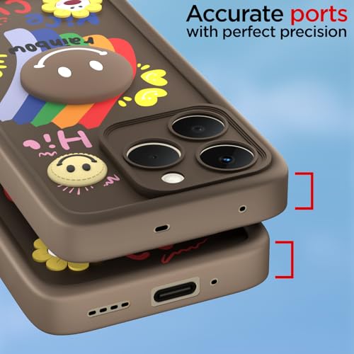 Image of Pikkme Back Cover for Realme 15T 5G / Realme Narzo 90 5G | Soft Silicone| Cute Rainbow Smile & 3D Cartoon Flower Design | Shockproof Raised Camera Protection Bumper Case (Brown)
