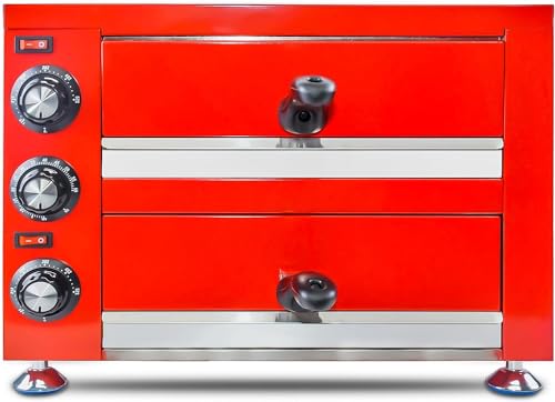 YOOKTEN Commercial 12” Electric Pizza Oven,Indoor Pizza Oven, Double Stainless Steel Pizza Maker with Timer for Restaurant, Red, 1100W