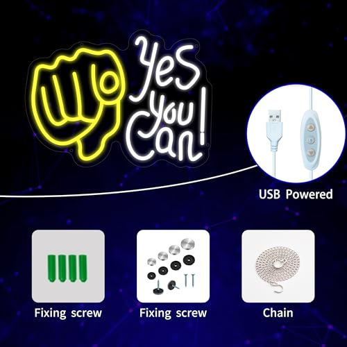 Image of Yes You Can Neon Sign for Wall Decor, USB Led Neon Signs, Yes You Can Neon Light Signs for Bedroom Living Room Office Restaurant Home Bar Party Game Room