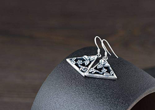 Boucles d'oreilles fleur triangle en argent S925 style chinois rétro