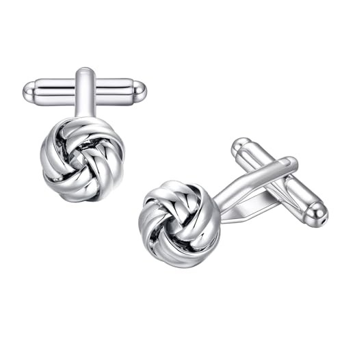 RunootPR Manschettenknöpfe Herren Knoten Silber Personalisiert Manchettenknoepfe Hochzeit Geschäft Schmuck Geschenk mit Geschenkbox