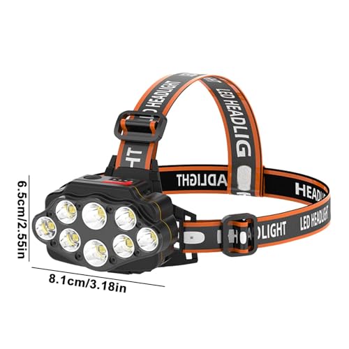 Linterna frontal recargable | Luz de diadema brillante impermeable de haz largo - Luz frontal recargable - para hombres, senderismo, correr, trabajo, montaje al aire libre - imagen 6