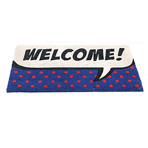 Image of Onlymat inchWelcome with Polka Dots Coir Doormat, Anti-Slip PVC Backing, Rectangular (75x45cm), Multicolor - for Entryway, Outdoor, Home, Floor, Door, Hall & Living Room Use