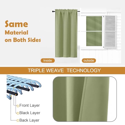 Image of Aiyufeng Sage Green Blackout Curtains for Bedroom 63 Inch Length 2 Panels Set, Solid Thermal Insulated Energy Saving Rod Pocket Window Treatment Curtains Blackout Drapes, W40 x L63 Inch, Sage