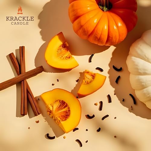 Image of Krackle Candle | Spicy Pumpkin | 16 oz Scented Candle with Natural Crackling Wooden Wick | Poured in the USA | Pumpkin, Cinnamon & Vanilla Bean Fragrance