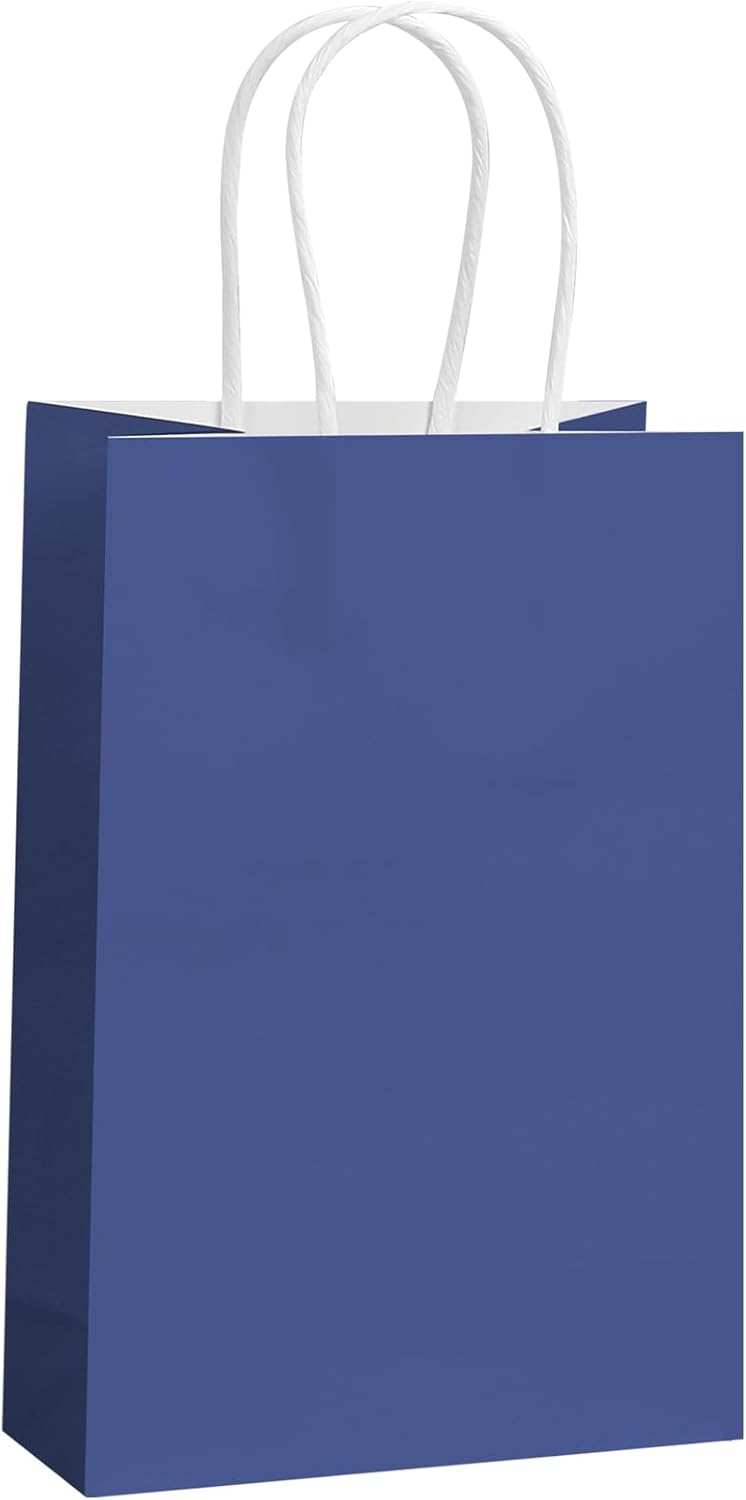 REMTAP Gift Paper Bags 5.9×3.2×8.2 50Pcs Kraft Bags with Handles Bulk Gift Bags for Wedding Party Craft Retail Packaging, Shopping, Party Favor, Retail Bag (Blue-S-50pcs, 5.9×3.2×8.2)