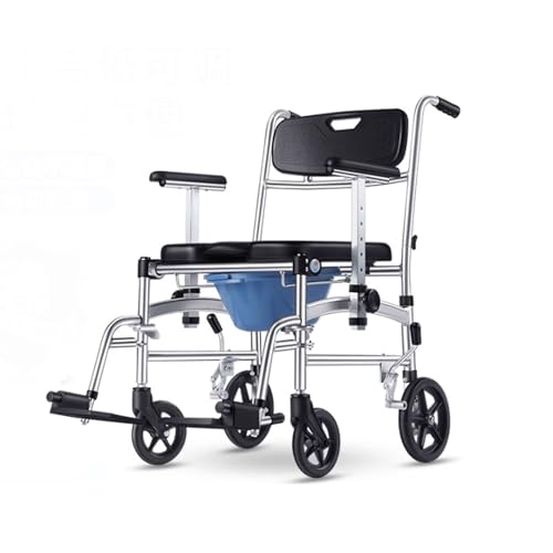 HADECOLL Chaise De Chevet 4 en 1 avec Pot, Chaise De Douche Pliable en Aluminium, Toilettes avec Accoudoirs Et Dossier, Fauteuil Roulant De Transport Étanche pour Personnes Âgées, 170 Kg, A