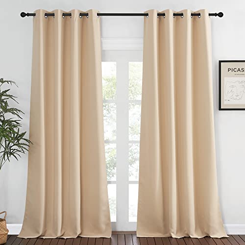 NICETOWN Room Darkening Window Curtain Extra Long 120" - (52" Wide, Biscotti Beige, 1 Piece) Curtain Thermal Insulated Privacy Drape for Baby Room/Bed