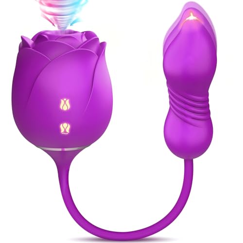 Image of MOOLIGIRL Rose Sex Toy with Thrusting Dildo for Personal Pleasure, Clitoral & G spot Sucking Vibrator with 10 Modes, Suction & Thrusting Vibrating Adult Sex Toys for Women Couples