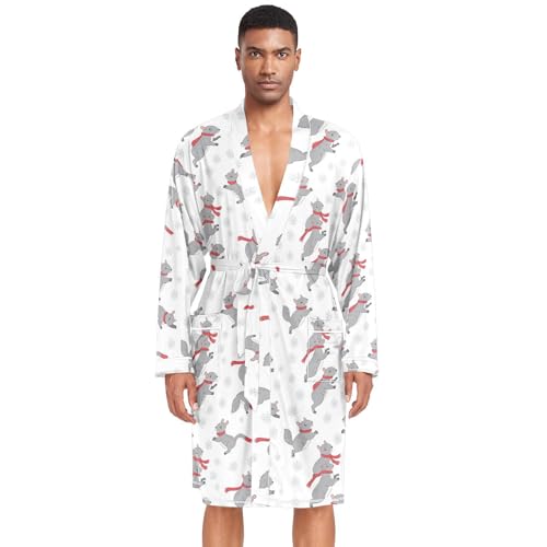 Amooorous - Albornoz con patrones de copo de nieve de dibujos animados para hombre, bata de baño grande con cuello en V, bata de baño para hombre, bata de baño clásica para paracaídas para hospital, L
