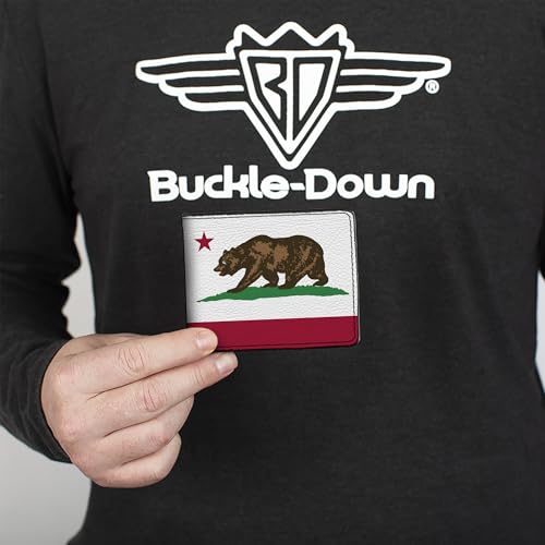 Buckle-Down Men's Standard PU Bifold Wallet-California Flag Bear White, Multicolor, 4.0" x 3.5"3