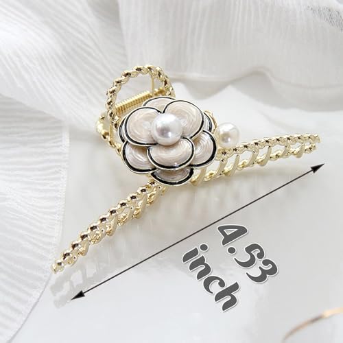 Image of Diversa Rhinestone Golden Claw Clip, Embellished Korean Clutcher, Non- Slip Metal Claw Clip for Girls, Fancy Clutcher for Women, Pack of 1 (Camellia)