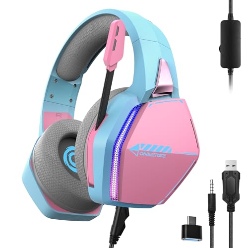 Oniverse - Cascos Gaming PS5 PS4 Xbox Switch PC Mac con micrófono Ajustable, LED, Altavoces de 50...