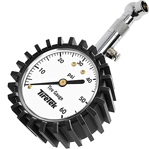 TireTek - Manómetro de 0-60 PSI para neumáticos de vehículo - Resistente dispositivo medidor de presión de aire con certificado ANSI para coche, SUV, camión y motocicleta Cover