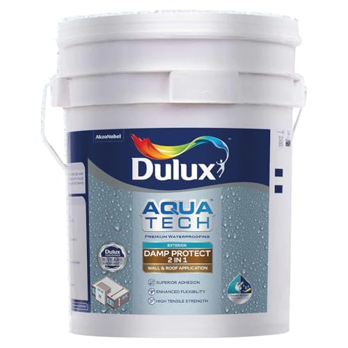 Image of Dulux Aquatech DampProtect 2-in-1 Basecoat - Heat Resistance Paint for Summer Cool Roof, Exterior Waterproofing for Walls & Terrace Roof, Crack Bridging, 10C Cooling, 8 Yr Warranty - 20 L