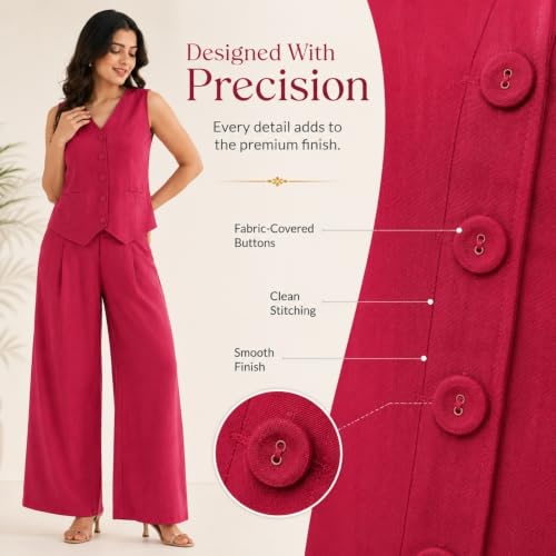 Image of Women Cotton Blend Western Co-Ord Set | Stylish Top & Pant Set for Women | Dress For Womens | Casual High Waist Solid Pant Outfit