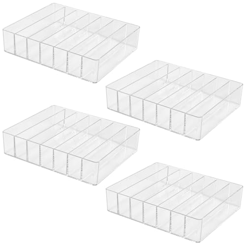 SINJEUN 4 Pack Acrylic Palette Organiser, 7 Sections Divided Makeup Palette Organiser for Eyeshadow, Contour Blush, Lipstick, Make Up Storage(Transparent, 7.5