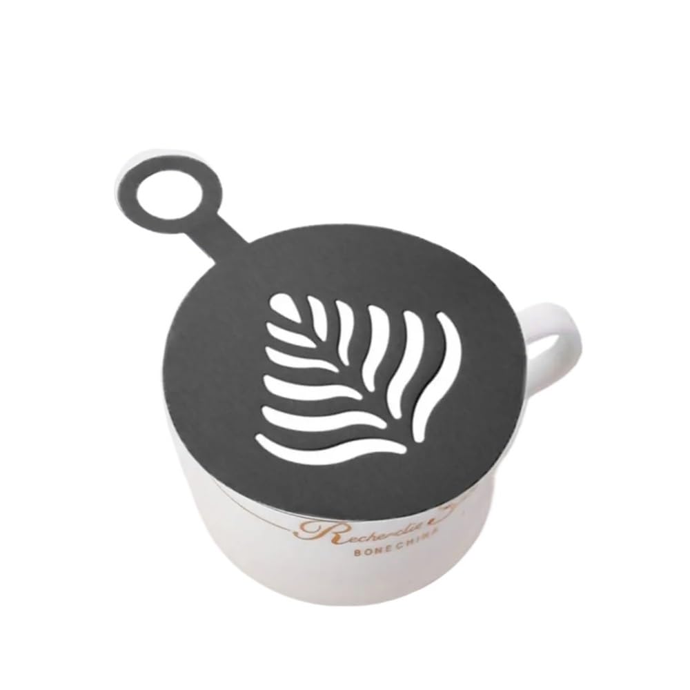 Plantillas de acero para decoración de café, café con leche, capuchino, para decoración de tartas, galletas, pintura en aerosol, molde para hornear para plantilla de barista (negro)