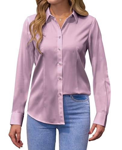 siliteelon Women's Shirt Non Iron Long Sleeve Purple Stretch Executive Shirt Regular Fit Women Blouse,S
