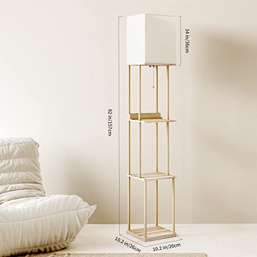 Sunmory Floor Lamp With Shelves, Iron Pole Standing Lamp With 2 Usb Ports And 1 Power Outlet, Floor Lamps With Beige Wood Grain And 3 Color Temperature Led Bulb For Living Room, Bedroom (Beige) #TOP5
