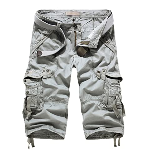 Short d'été pour homme FULBHPRINT anti-transpiration sans ceinture coupe militaire gris 52