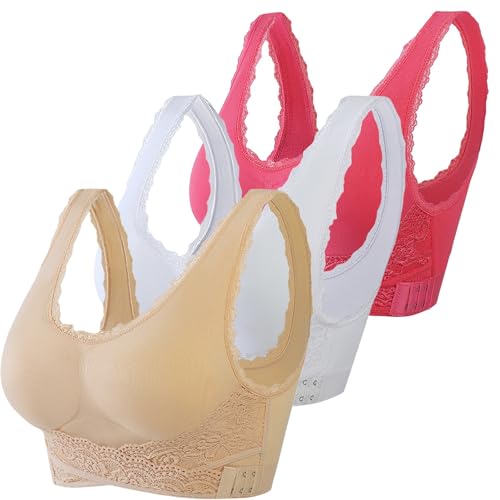3 sujetadores sin aros para mujer acolchados básicos, sujetadores en forma sin costuras cómodo busto espalda descubierta cuello en V sujetador embarazo ligero bralette gimnasio correas ajustables