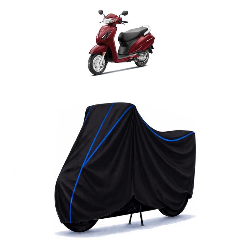 Image of Scooty Cover Water Resistant for Activa 7G BS6 | Universal Scooter & Bike Cover | Heavy Duty UV Dust, Rain & Scratch Protection | Elastic Fit All Weather Indoor Outdoor | Black with Blue Piping