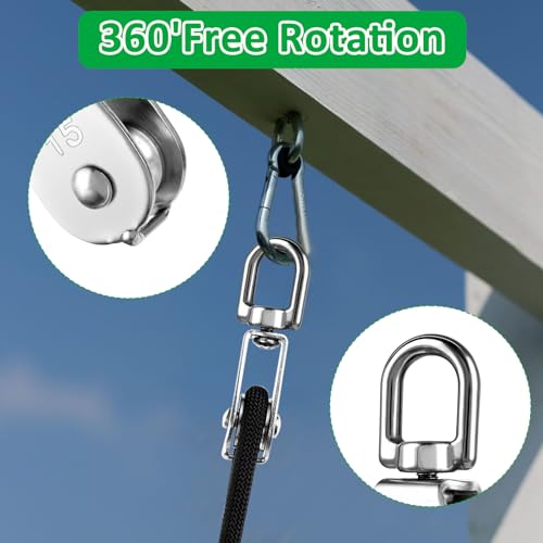 Salbsever 576611_2_PMY2NRHT 2 Pack Small Pulleys Rope Pulley M15 Lifting Single Pulley 304 Stainless Steel Pulley Block Wire Rope Crane Pulley Crane Swivel Hook Double Pulley Roller Loading thumb #2
