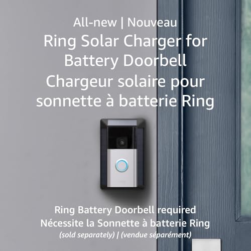 Ring Chargeur solaire pour les sonnettes de porte de batterie compatibles avec la sonnette vidéo 3, Sonnette de porte vidéo 3 Plus, Sonnette de porte vidéo 4, Sonnette de porte de batterie, sonnette de port de batterie Plus, Sonnette de porte de la batterie Pro
