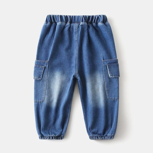 Boys' Fashionable Casual Denim Long Pants Elastic Waistband Cargo Pockets Design Pants3