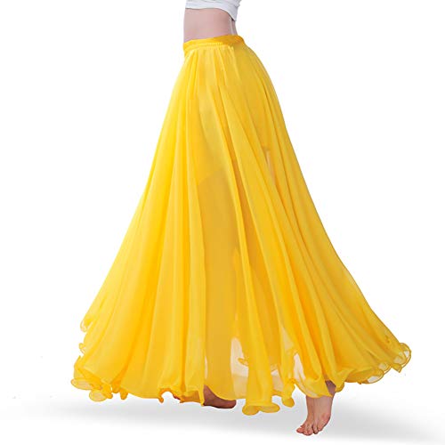 ROYAL SMEELA Women's Belly Dance Skirt ATS Voile Maxi Full Tribal Bellydance Chiffon Skirt, Yellow, One Size