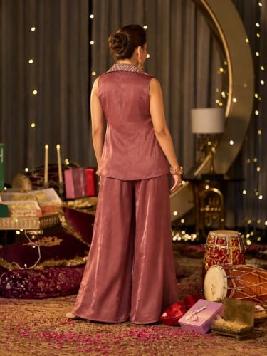 Image of MOKOSH Women's Silk Beadwork & Embroidered Jacket Palazzo Set