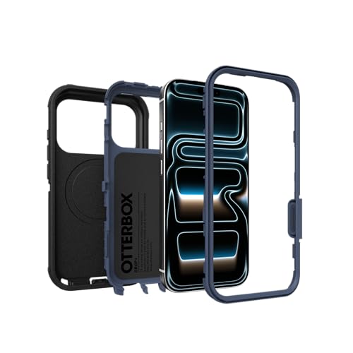 Image of OtterBox iPhone 17 Pro (Only) - Defender Series Case - Black Shadow (Black & Blue) - Snaps on MagSafe - Tough - Rugged & Durable