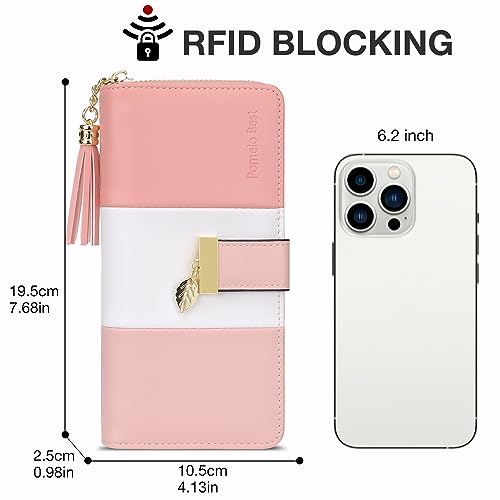 Image of Women's Wallets RFID Blocking Card Case Clutch Wallet for Women with Multiple Card Holder and Cellphone Compartment, Sakura Pink