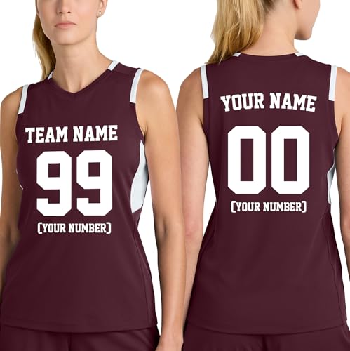 Custom Womens Moisture Wicking V-Neck Tee with Personalized Name Team Name and Number Maroon/White