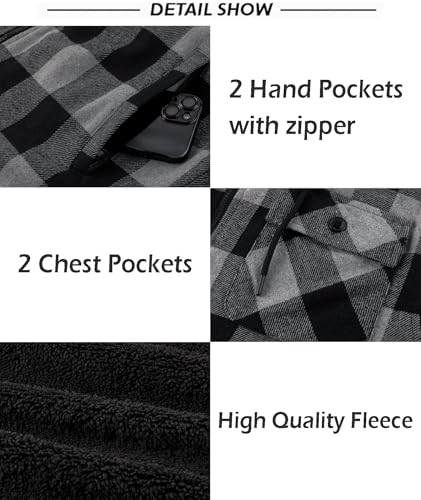 SCODI Mens Flannel Hooded Jacket Sherpa Lined Zip Up Hoodies for Men Plaid Shirt Jackets Warm Thick Fleece Coat with Pocket4