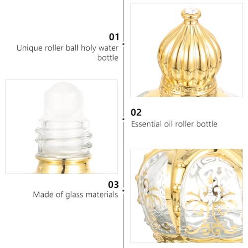 Image of Housoutil 10ml Essential Oil Glass Roller Bottle, 20PCS Refillable Vintage Perfume Bottles, Middle Eastern Style Glass Roll on Dispenser with Cap for Thai Amulet Essential Oil Catholic Baptism