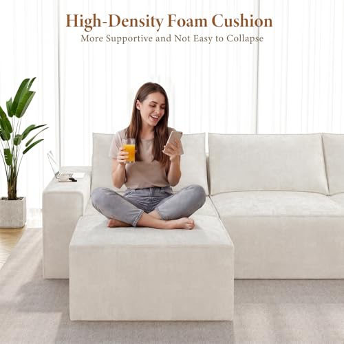 Image of Vesgantti 145.6 inch Modular Boneless Couch, Modern U Shaped 6 Seater Sectional Sofa with 2 Ottoman & Deep Seat, Convertible Chenille Cloud Couches for Living Room, No Assembly Required, Beige