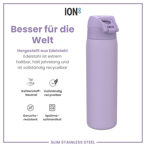 ion8 Leicht Stahl-Trinkflasche, 600 ml, Nicht Isoliert Auslaufsicher, Einhandöffnung, Sichere Verriegelung, Spülmaschinenfest, Klappdeckel… – Ansicht 5