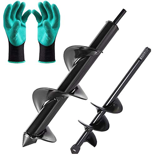 Preisvergleich Produktbild TooTaci Erdbohrer mit Gartenhandschuhen, 2-teiliges, rutschfestes Sechskant-Gartenpflanzwerkzeug, Gartengräber-Pfostenlochgräber-Zube... zum Pflanzen von Blumen (12"x 3" und 9"x 1,6")