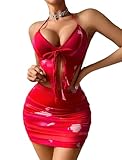 Avidlove Women's 2 Pieces Outfits Mesh Sheer Suit Swimming Beach Sleeveless Crop Top and Mini Skirt Set Red Large
