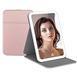 COSMIRROR Rechargeable Lighted Makeup Vanity Mirror with 3 Color Lighting, Light Up Mirror with Adjustable Stand, Touch Sensor Dimming, Portable Cosmetic Mirror