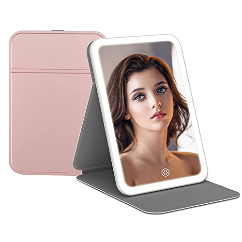 COSMIRROR Rechargeable Lighted Makeup Vanity Mirror with 3 Color Lighting, Light Up Mirror with Adjustable Stand, Touch Sensor Dimming, Portable Cosmetic Mirror