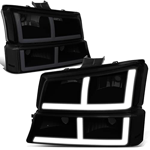 Image of DNA MOTORING HL-LB4-CSIL03-BK-SM-CL1 Pair of LED F-LED Light Bar Headlights Compatible with 03-06 Avalanche 1500 2500 / Silverado 1500 2500 3500, Fit Models without Factory Cladding ONLY